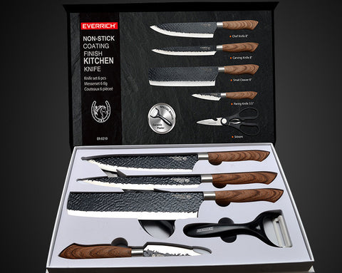 Kitchen Knives Stainless Steel Black Non-stick Knife Set 6 Piece Set