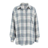 Women's Classic Lapel Long Sleeve Plaid Casual Loose Shirt