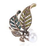 Fashion Retro Creative Rhinestone Pearl Leaf Brooch All-matching Graceful Pin Accessories