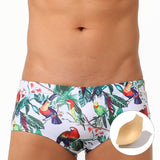 Flower-bird Print Fashion Men's Small Boxer Swimming Trunks