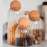 Striped Borosilicate Glass Cork Ball Storage Jar