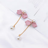 Korean bow tassel earrings asymmetric pearl flower earrings