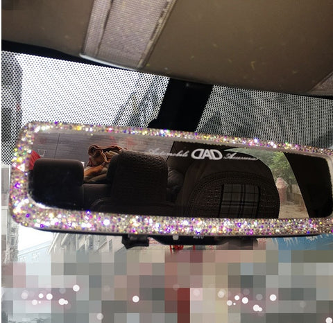 Car Interior Rearview Mirror Decor Charm Crystal Bling Diamond Ornament Rear View Mirror Cover Women Auto Accessories