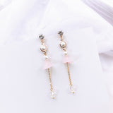 Korean bow tassel earrings asymmetric pearl flower earrings