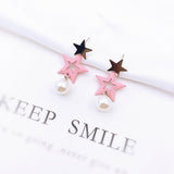 Korean bow tassel earrings asymmetric pearl flower earrings