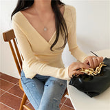 Women's Cross V-neck Long-sleeved T-shirt Inner Bottoming Sweater