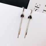 Korean bow tassel earrings asymmetric pearl flower earrings