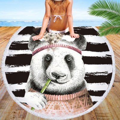 Round beach towel, cute animal, panda, beach towel, shawl cushion, microfiber