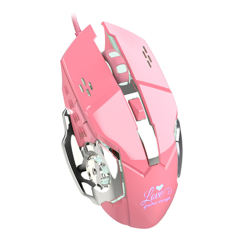 New X500 Pink Gaming Mouse 3200dpi White Light Design