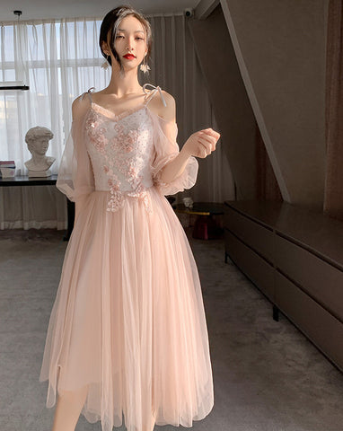 Pink Bridesmaid Dress New Summer Fairy Temperament Korean Wedding Sisters Dress