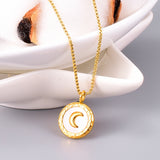 L220 Japanese White Fritillaria Moon Crescent Irregular Necklace Medium Long Chain Titanium Steel Plated 18 Gold Micro Commercial Live Broadcast