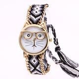 Diy Hand-Knitted Woolen Chain Ears Cat Face Glasses Watch New Ethnic Style Woven Ladies Bracelet Watch