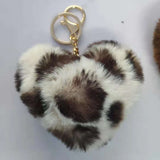 Leopard Print Love Plush Pendant Peach Heart Keychain Car Ornament Accessories Bag Imitation Rex Rabbit Fur Ball