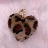 Leopard Print Love Plush Pendant Peach Heart Keychain Car Ornament Accessories Bag Imitation Rex Rabbit Fur Ball