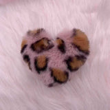 Leopard Print Love Plush Pendant Peach Heart Keychain Car Ornament Accessories Bag Imitation Rex Rabbit Fur Ball