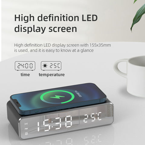 Electric Wireless Phone Charger, Clock, HD Thermometer, Mirror, Clock with Charger