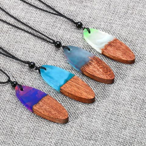 European And American Fashion Creative New Resin And Wood Female Original Pendant Time Solid Wood Necklace Sweater Chain