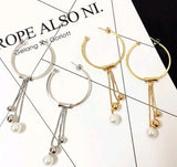 Geometric circle earrings female s925 sterling silver tassel long section pearl earrings fashion hypoallergenic earrings