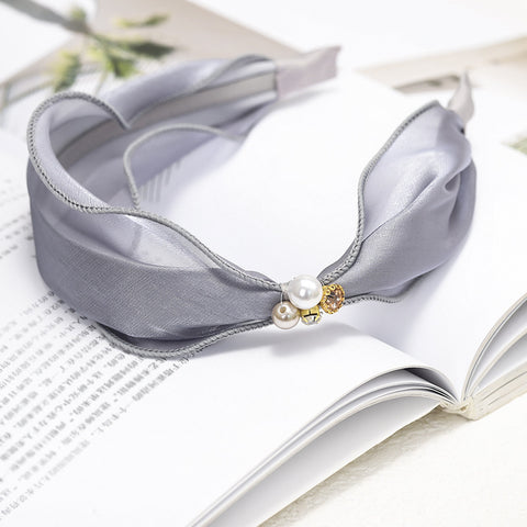 Hairband Satin Bright Silk Fabric Rhinestone Pearl Hairpin