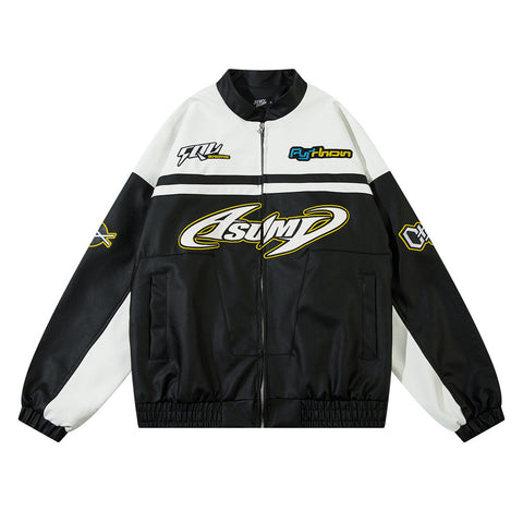 European And American-style Locomotive Racing Suit Leather Coat