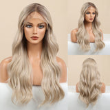 Gradient Golden Texture Large Curly Lace Wig For Women