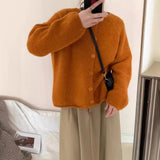 Candy Color Round Neck Soft Glutinous Top Korean Casual Loose Raglan Sleeve Knitted Cardigan