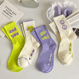 Tube Socks Women's Autumn Purple Letter High Waist Cotton Socks