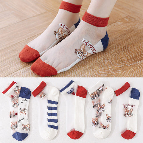 Women's Low-cut Liners Ice Silk Transparent Crystal Glass Silk Socks