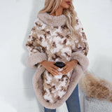 Pullover Contrast Color Leopard Print Knitted Cloak