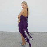 Female Fashion Halter Backless Irregular Solid Color Dress