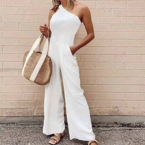 Spaghetti Straps Chest Wrap Zipper Jumpsuit