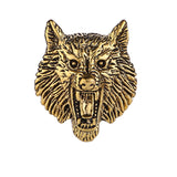 Retro Wolf Head Totem Golden M Badge Men's Brooch