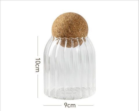 Striped Borosilicate Glass Cork Ball Storage Jar