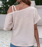 Women's Short-sleeved Solid Color Top Fashionable All-match Off-shoulder Knitted T-shirt