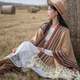 Retro Ethnic Style Reverse Knitted Tassel Cape And Shawl Coat Cardigan