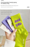 Tube Socks Women's Autumn Purple Letter High Waist Cotton Socks