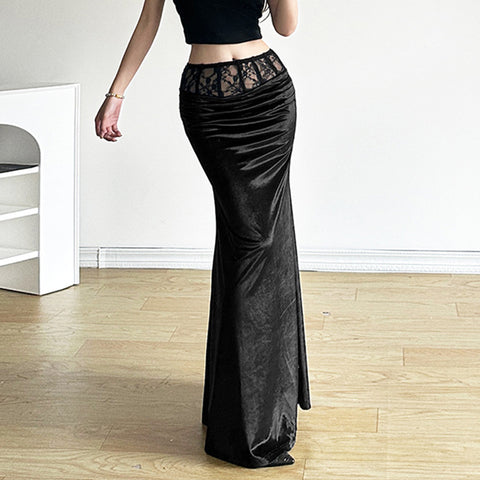 Women's Patchwork Solid Color Buttocks Wrapped Fishtail Skirt