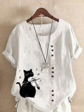 Summer Cotton And Linen Short Sleeve Top Cartoon Printed T-shirt