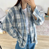 Women's Classic Lapel Long Sleeve Plaid Casual Loose Shirt