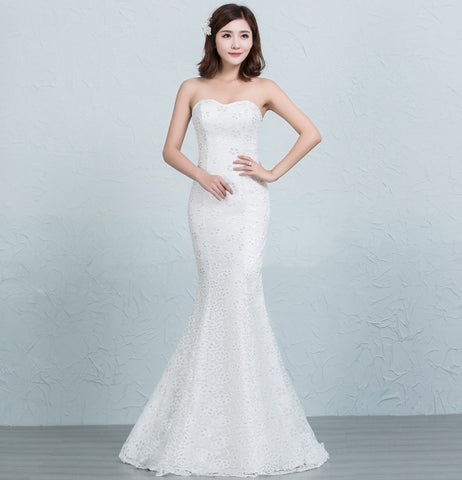 Sequined lace waist fishtail wedding dress