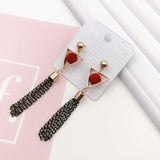 Korean bow tassel earrings asymmetric pearl flower earrings