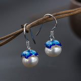 Cloisonne 925 Silver Earrings Sukhothai gold jewelry design freshwater pearl earrings earrings lotus female wholesale