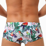 Flower-bird Print Fashion Men's Small Boxer Swimming Trunks