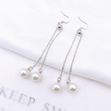 Korean bow tassel earrings asymmetric pearl flower earrings