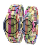 Colored Bamboo Wood Carving Couple Watch