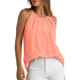 Pleated Round Neck Sleeveless Camisole For Women