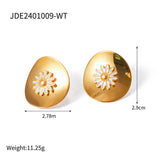 Steel Alloy Wafer White Dripping Oil Small Earrings