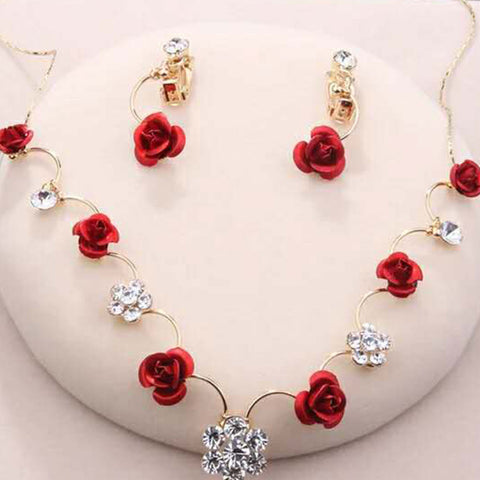 Korean small clear new bride red rose necklace, earrings, suit dress and accessories wholesale