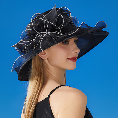 European And American Sun Protection Hat Women's Organza Solid Color Large Flower Sun Hat British Lady Elegant Graceful