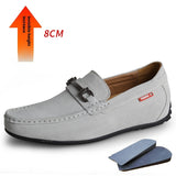 Matte Suede Cowhide Invisible Height Increasing Insole 8CM Men's Lazy Daily Driving Shoes